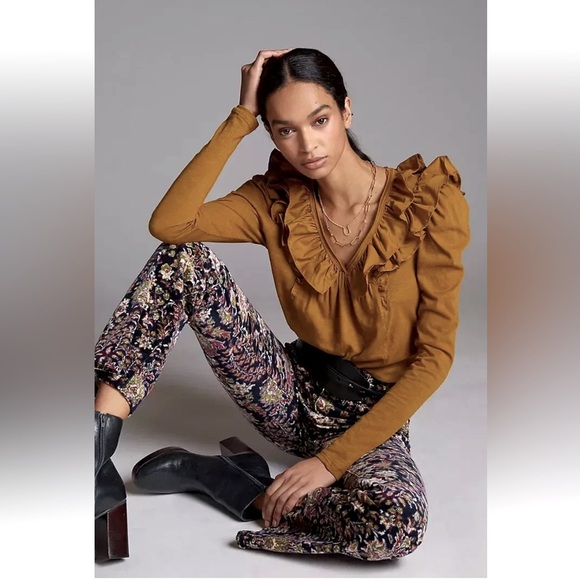 Anthropologie Ruffled V-Neck Top size S. - Picture 3 of 16